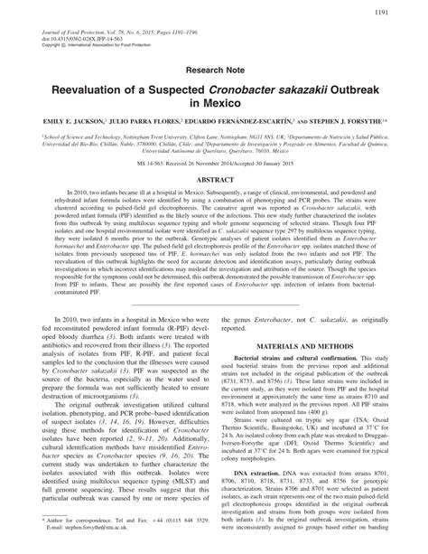 (PDF) Reevaluation of a Suspected Cronobacter sakazakii Outbreak in Mexico