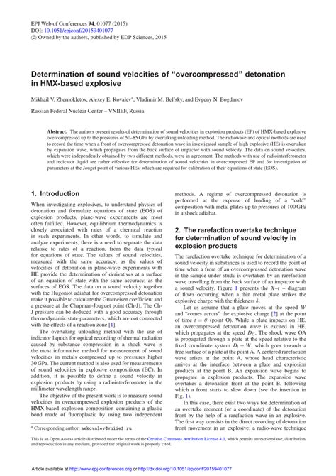 (PDF) Determination of sound velocities of “overcompressed” detonation in HMX-based explosive