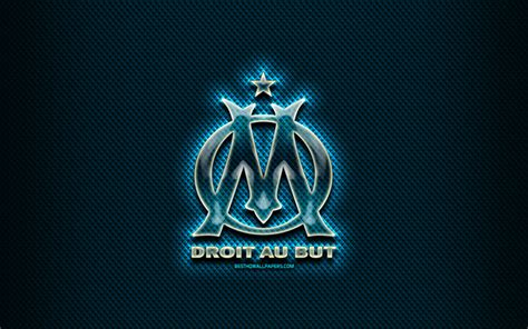 Download wallpapers Olympique Marseille FC, glass logo, blue rhombic ...