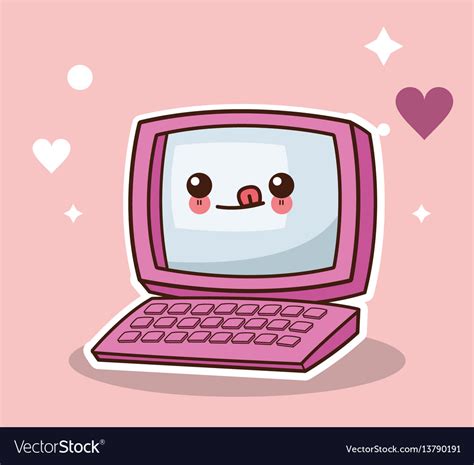 Kawaii computer technology image Royalty Free Vector Image