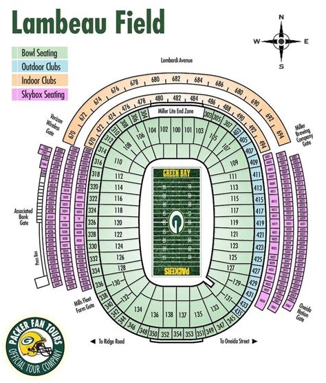 the seating map for lambeau field