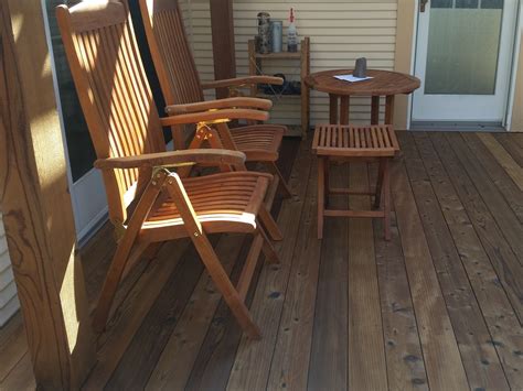 Redwood deck and teak furniture after restoration - Cal Preserving