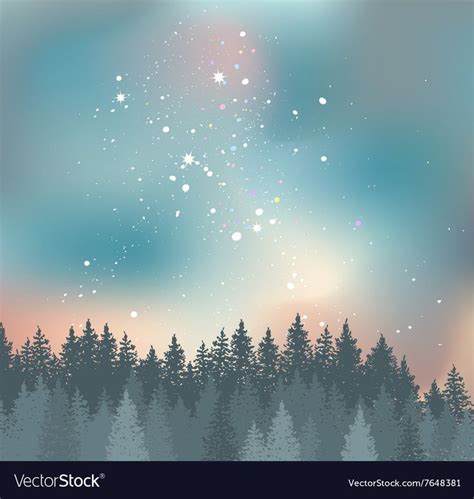 Forest and Night sky with stars background Space Vector Image | Star ...