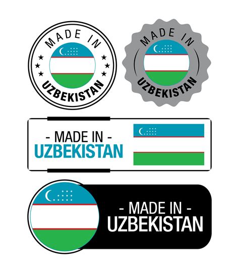 Set of Made in Uzbekistan labels, logo, Uzbekistan Flag, Uzbekistan ...