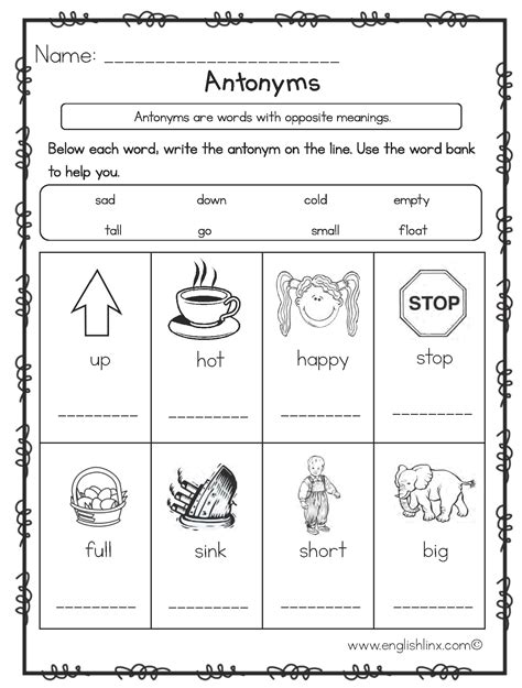 Antonyms Worksheets | 2nd grade worksheets, Synonyms and antonyms, Antonyms worksheet