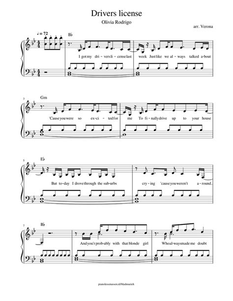 Drivers License - Olivia Rodrigo (with lyrics and chords) Sheet music ...