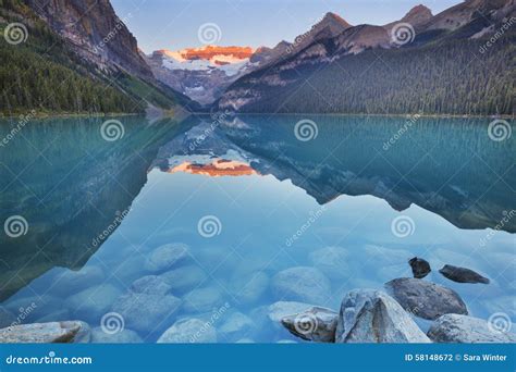 Lake Louise, Banff National Park, Canada at Sunrise Stock Photo - Image ...