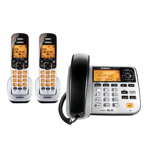 Uniden DECT 6.0 Corded/Cordless Phone w/ 2 Cordless Handsets, Digital ...