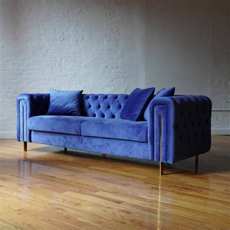 Modern Chesterfield Sofa in Stunning Blue Velvet - AptDeco