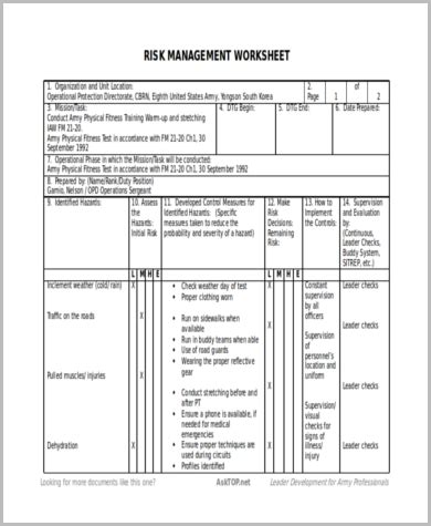 FREE 5+ Sample Army Risk Assessment Forms in MS Word | PDF