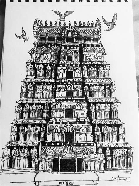 Blessings of the temple are priceless... temple art using ballpoint pen | Architecture drawing ...