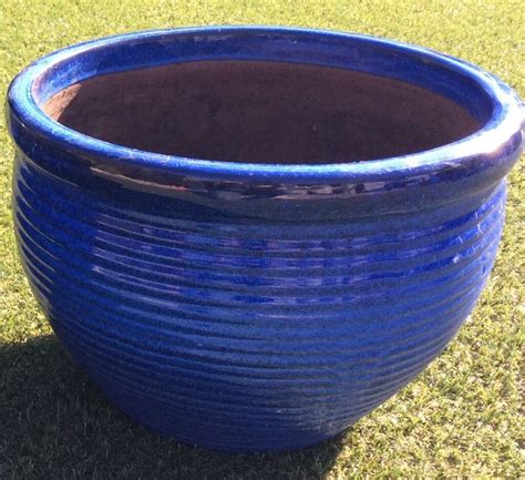 Blue Ribbed Ceramic Plant Pot | in West Moors, Dorset | Gumtree