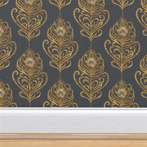 Golden Art Nouveau Peacock Wallpaper | Spoonflower