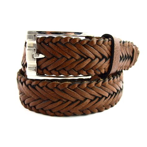 Buy Full Grain Leather Men's Belt - Woven Tan Brown