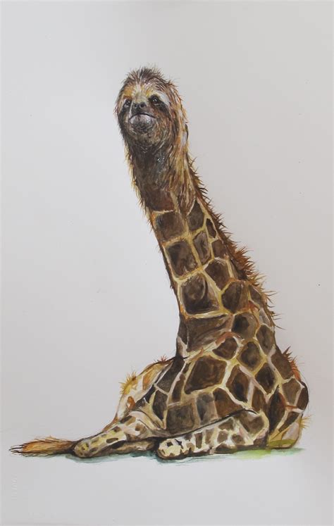 Amazon.com Art: Social Media Generated Hybrid: Sloth/Giraffe : Watercolor : Michael McConnell ...