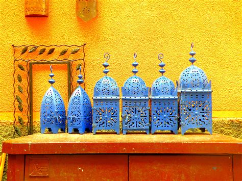 yellow wall blue accessories Morocco Marrakech Moroccan Garden, Moroccan Theme, Moroccan Lamp ...