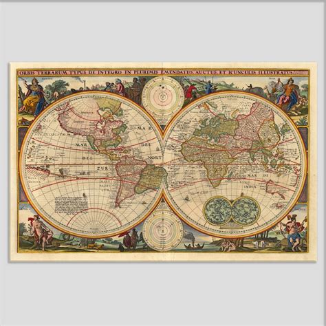 Vintage World Map Canvas Print, World Map Wall Art, Antique World Map ...