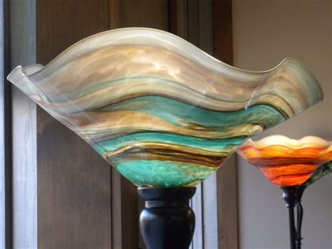 Large Lamp Shade, Tea and Teal Color Mix. Hand Blown Art Glass | Glass art, Large lamp shade ...