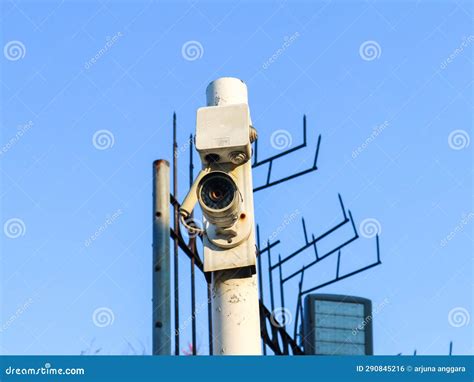 CCTV Camera Installed on a Pole in an Outdoor Park Stock Photo - Image ...