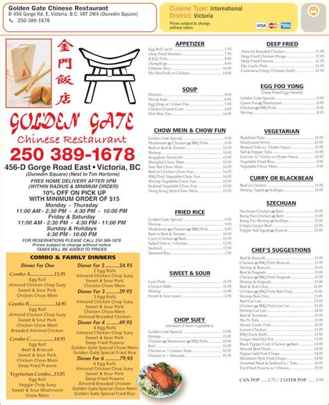 Golden Gate Chinese Restaurant - Menu, Hours & Prices - 456D Gorge Rd E, Victoria, BC