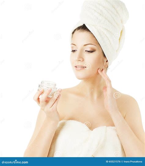 Woman Skin Care, Model Applying Cream on White Stock Photo - Image of ...