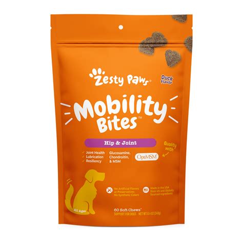 Zesty Paws Hip & Joint Mobility Bites for Dogs, Functional Dog Supplement with Glucosamine ...