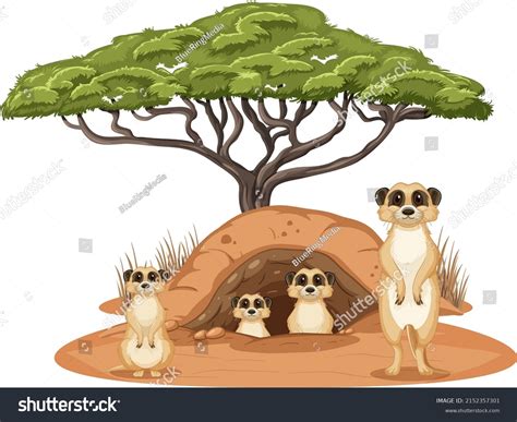 Group Meerkats Burrow On White Background Stock Vector (Royalty Free ...