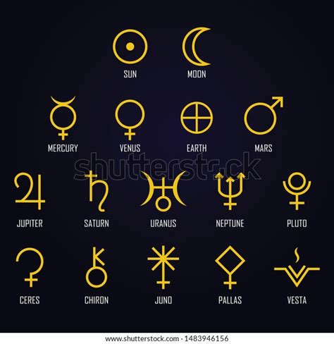 Solar system planets icons set symbols pictogram outline. Astrology symbols of the planets.