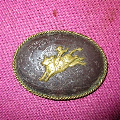 Cowboy Rodeo Belt Buckle Bull Riding Sterling Silver Face handmade vintage engraved clothing ...