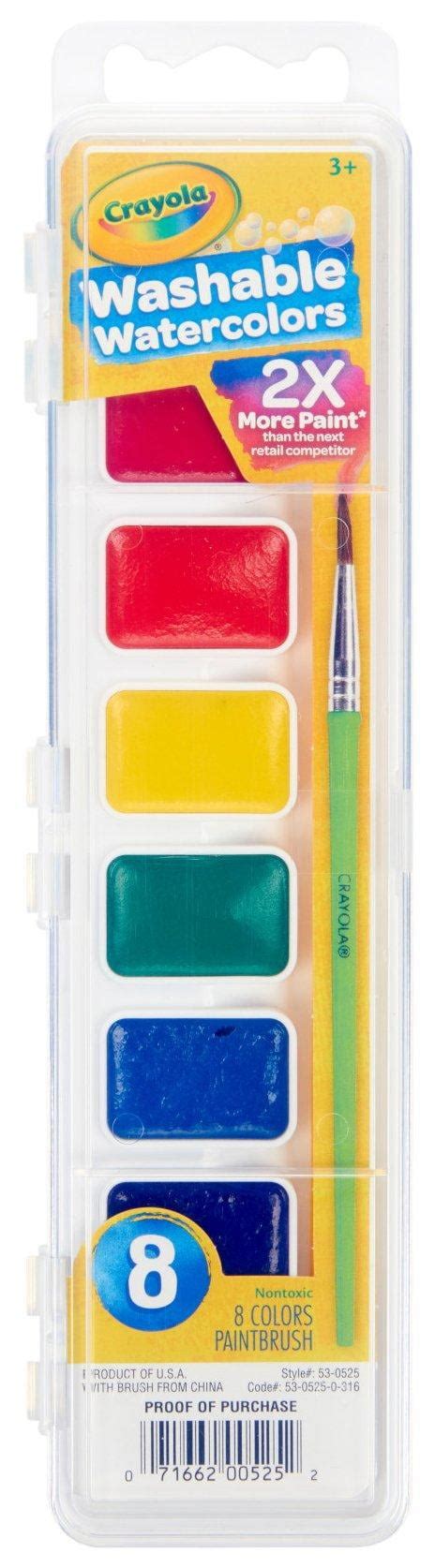 Crayola Watercolor Paint Set, Plastic Square Pan, 8 Assorted Colors ...