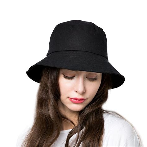 Women's Cotton Bucket Hat with Wide Brim UPF 50+ Sun Protection - Black