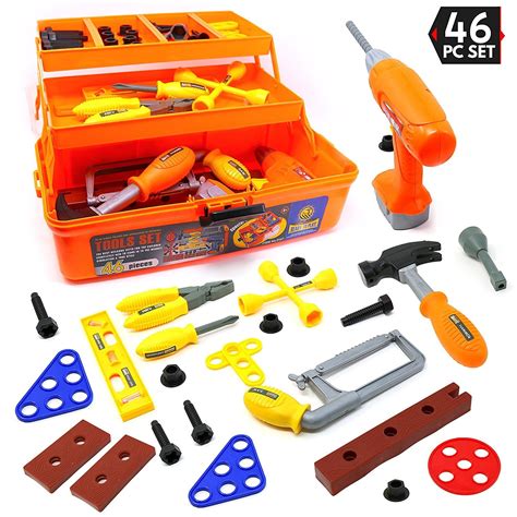 46 Piece Kids Toy Tool Set With Tool Box And Toy Power Tools - Kids ...