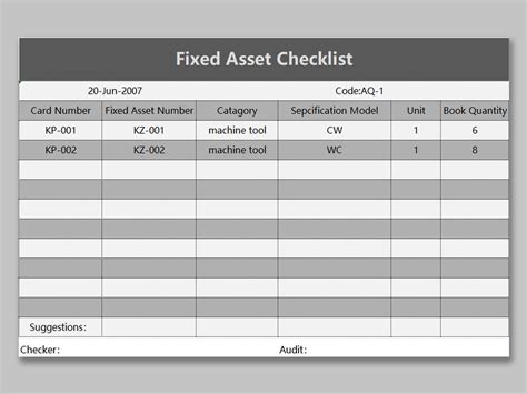 EXCEL of Fixed Assets Checklist.xlsx | WPS Free Templates