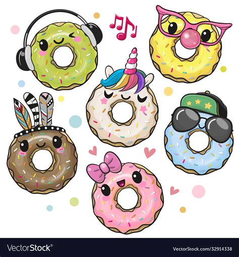 Cute cartoon donuts isolated on a white background