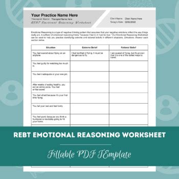 REBT Emotional Reasoning Worksheet | Editable / Fillable PDF Template