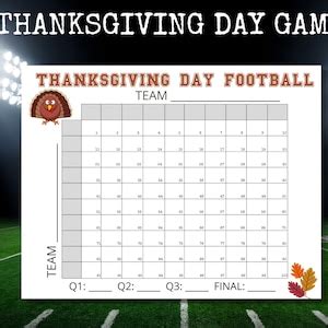 Football Squares Game Thanksgiving Day Game Football Squares - Etsy Canada