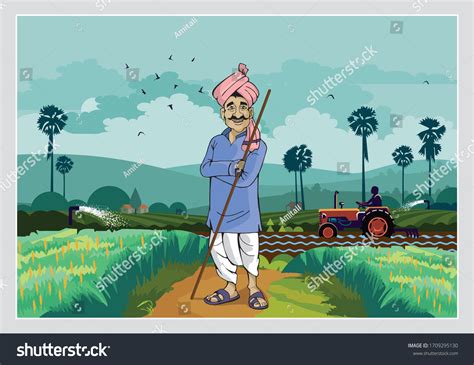 Illustration Indian Agriculture Happy Farmer Stock Vector (Royalty Free) 1709295130 | Shutterstock