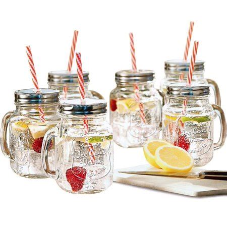 Estilo Mason Jar Mugs with Handle and Straws Old Fashioned Drinking Glass Set 6, 16 oz Each ...