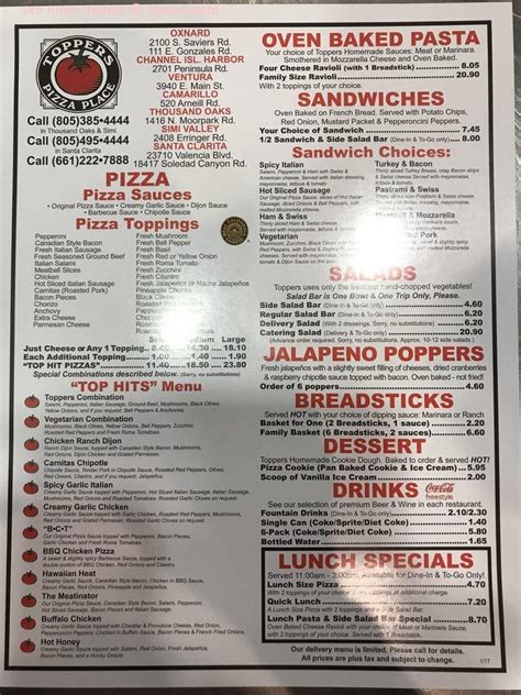 Online Menu of Toppers Pizza Place Restaurant, Santa Clarita ...