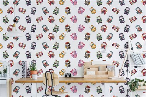 Fortune Cat Pattern Mural Wallpaper | Ever Wallpaper UK