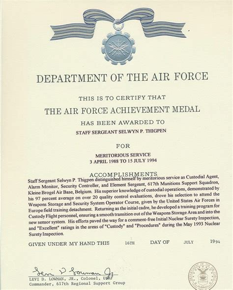 Air Force Achievement Medal Template