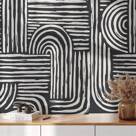 Black and White Abstract Wallpaper, Modern Wallpaper, Geometric Stripes Wall Mural