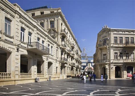 Nizami Street with Bright Night Illumination. Shopping Center of Baku ...