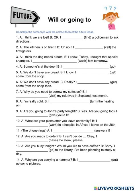 Future tenses online worksheet for Preintermediate. You can do the ...