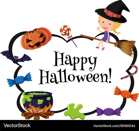 Happy halloween card template with witch and candy