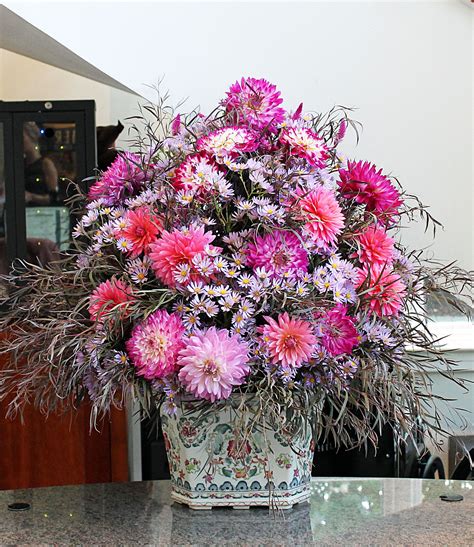 Arrangement from October 7, 2014: dahlias, asters, and agonis foliage ...