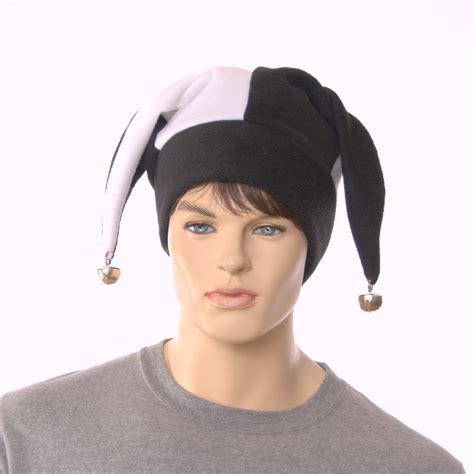 Jester Hat Black and White Three Pointed With Silver Bells Fleece Unisex Adult Men Women Costume ...