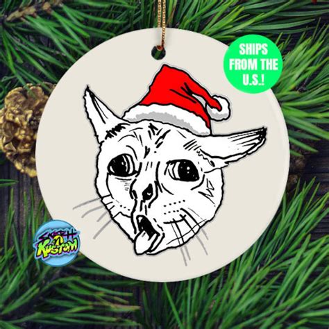 Ugly Coughing Cat Meme Christmas Ornament, Coughing Cat Christmas ...