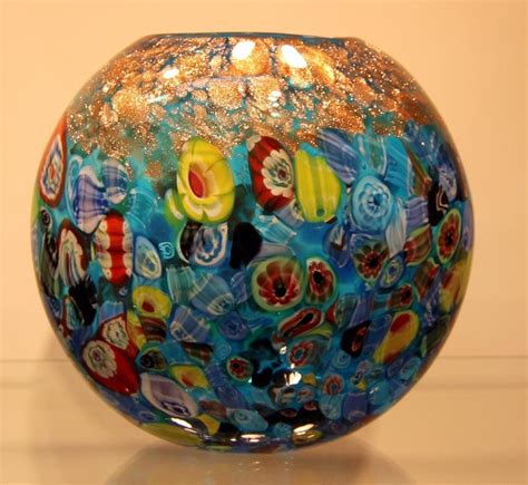 New 7 Hand Blown Glass Murano Art Style Vase Blue Italian Millefiori Multicolor >>> Read more ...