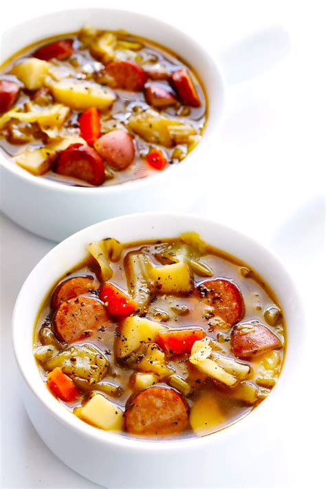This Cabbage, Sausage and Potato Soup recipe is hearty and comforting, easy to make, and so ...